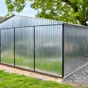 Garaż blaszany Standard 6×7 m ocynkowany z dwiema bramami dwuskrzydłowymi