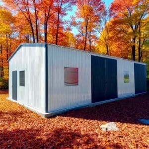 Hala magazynowa 12×6 z blachy trapezowej brama dwuskrzydłowa