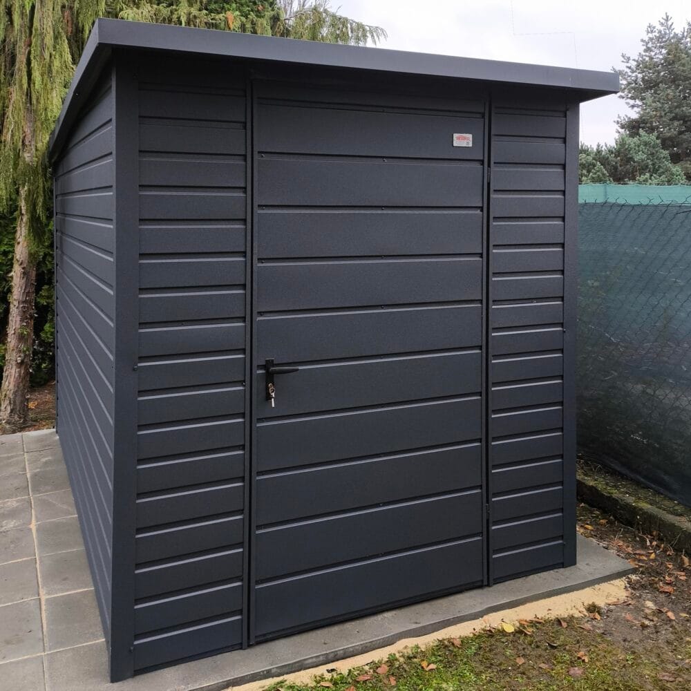 Domek ogrodowy narzędziowy 2×3 grafit drzwi jednoskrzydłowe