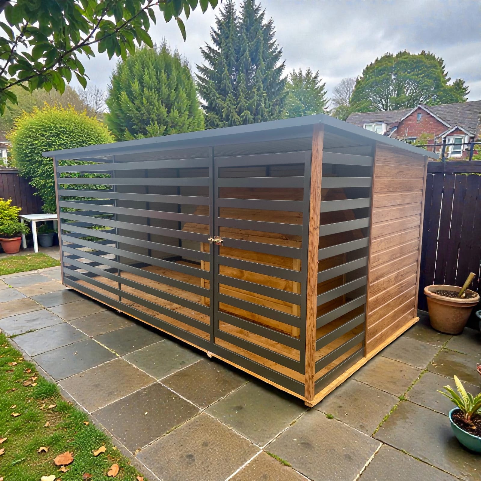 Kojec boks dla psa 4×2,5m drewnopodobny panel grafit