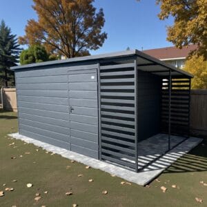 Domek ogrodowy narzędziowy 5 x 3 drewutnia po prawej stronie