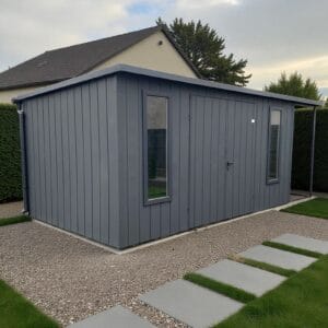 Domek ogrodowy narzędziowy 6 x 3 wiata po prawej stronie