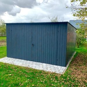 Garaż blaszany Standard 4×6 grafit brama dwuskrzydłowa
