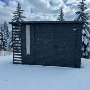 Domek ogrodowy narzędziowy 3.5×3,5 z drewutnią kolor grafitowy