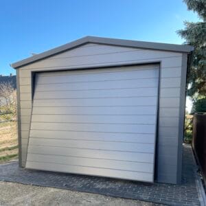 Garaż ocieplany z płyty warstwowej 4x7 grafit brama uchylna
