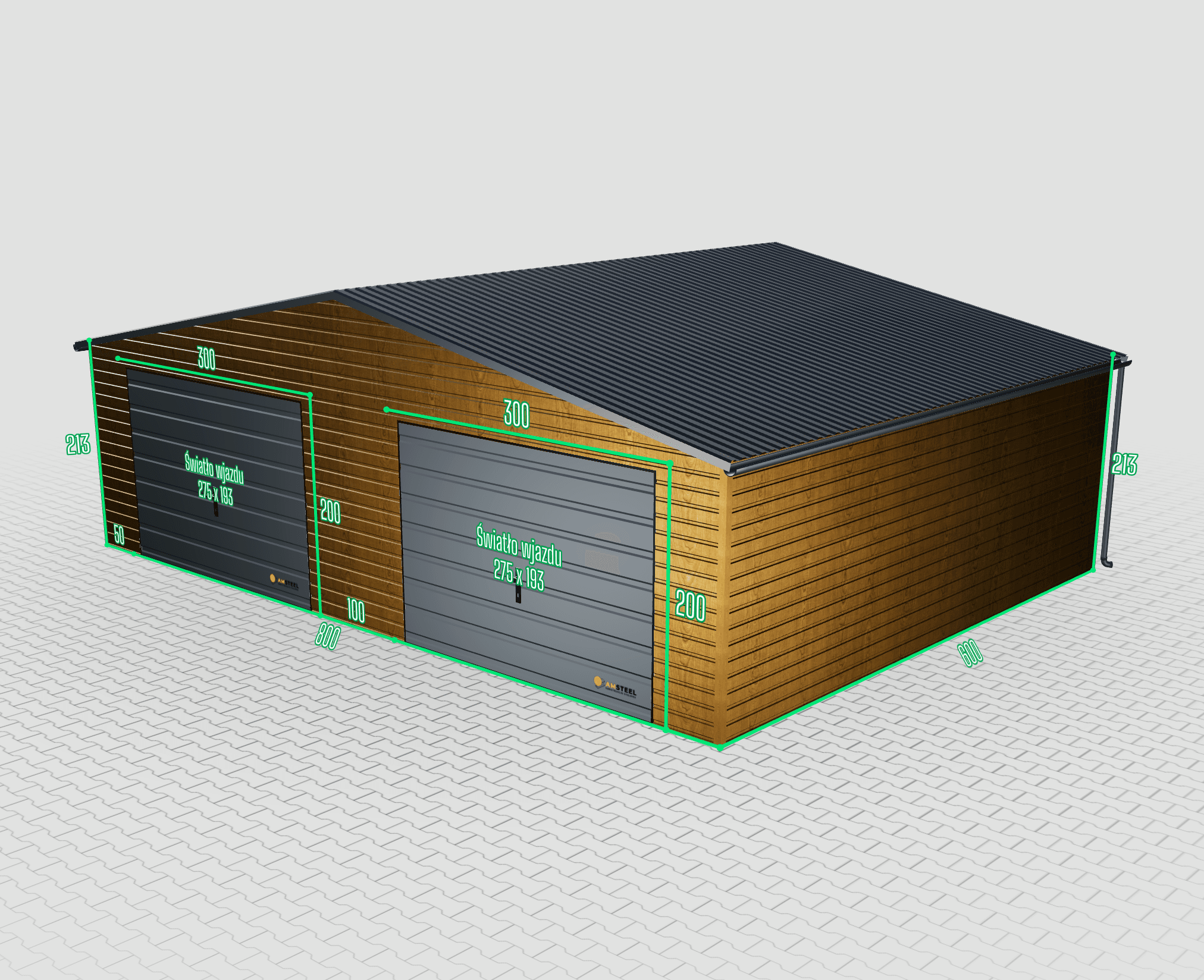 Garaż blaszany Premium 8x6 dwustanowiskowy drewnopodobny - obrazek 2