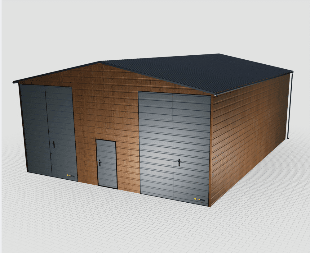 Garaż ocieplany 9x12 z płyty warstwowej drewnopodobny