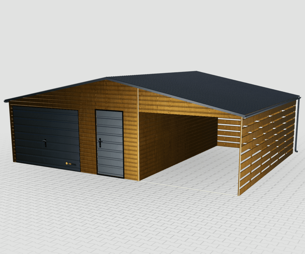 Garaż blaszany Premium 8x6 z wiatą