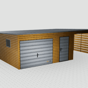 Garaż blaszany Premium 8x6 z wiatą po prawej stronie