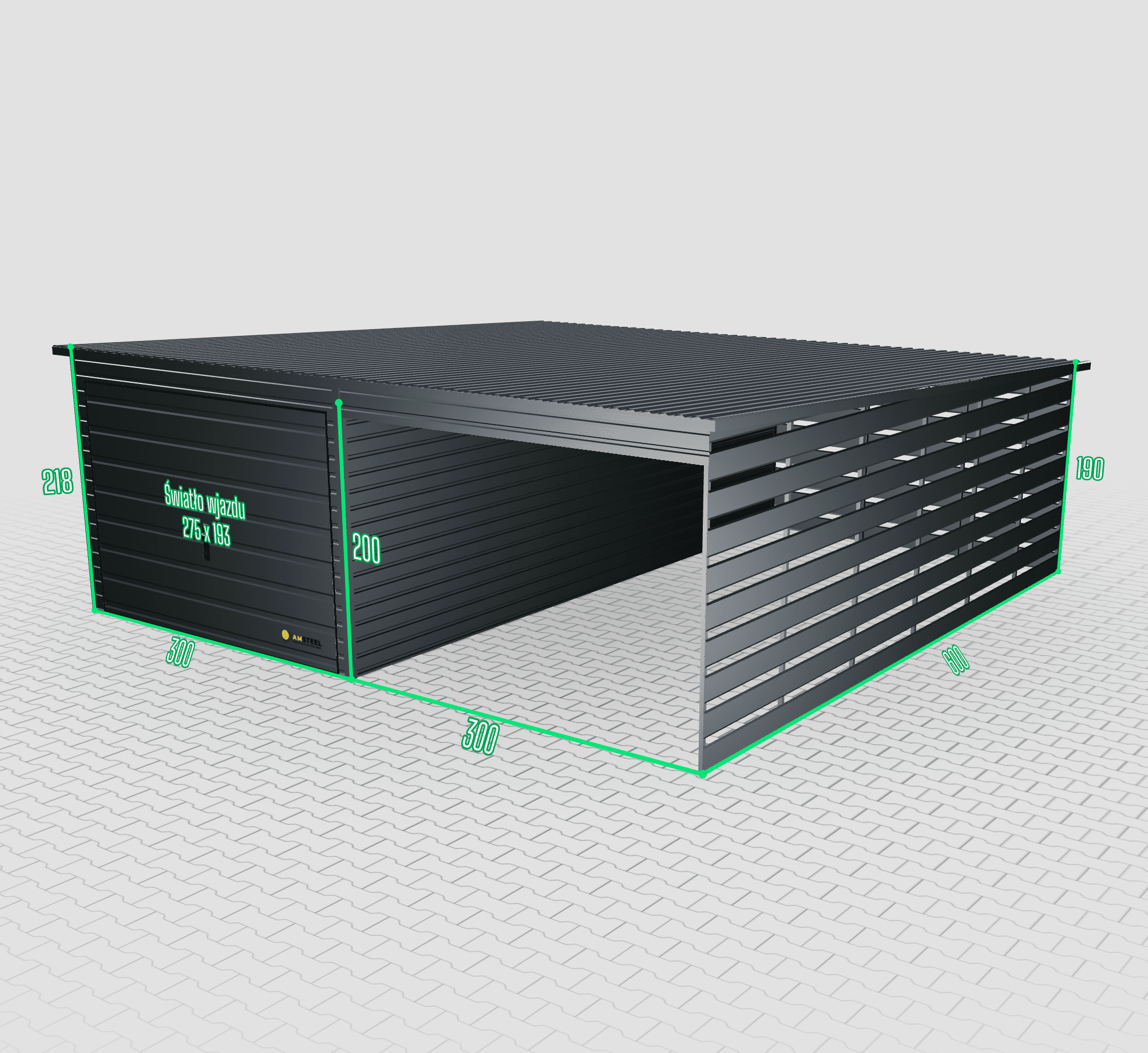 Garaż blaszany Premium 6x6 z wiatą po prawej stronie - obrazek 2