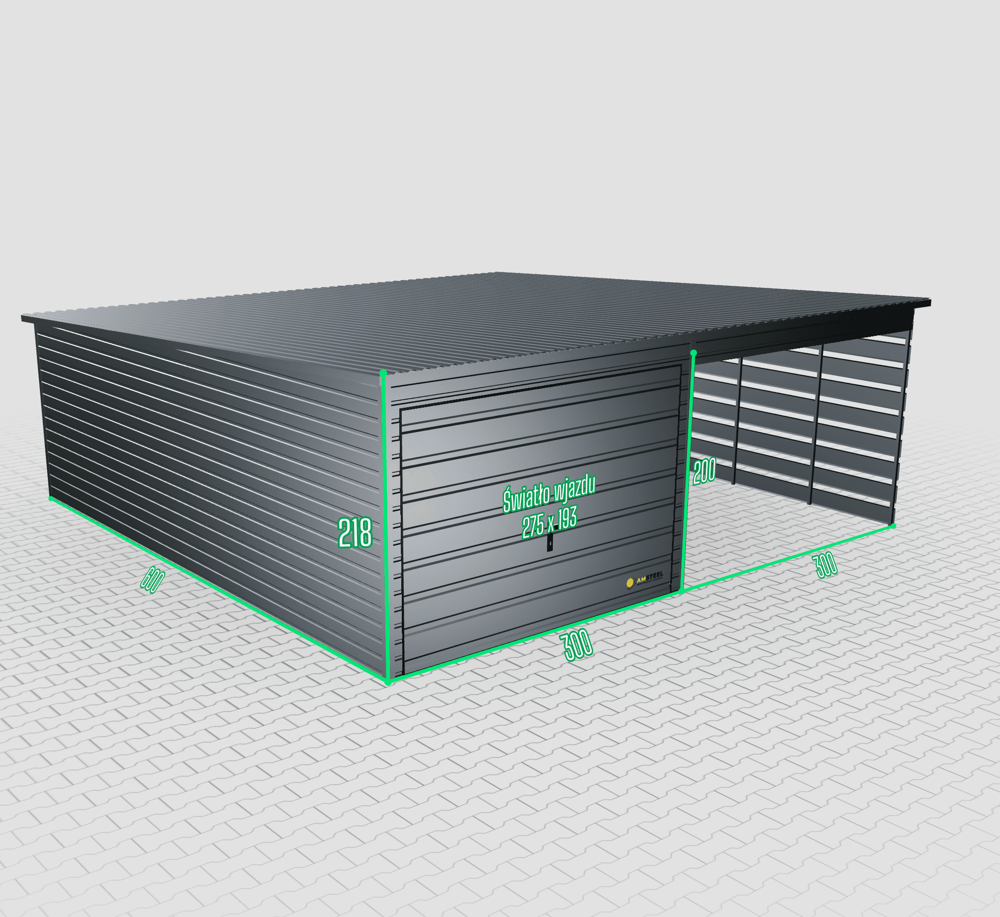 Garaż blaszany Premium 6x6 z wiatą po prawej stronie - obrazek 3