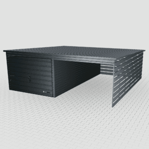 Garaż blaszany Premium 6x6 z wiatą po prawej stronie