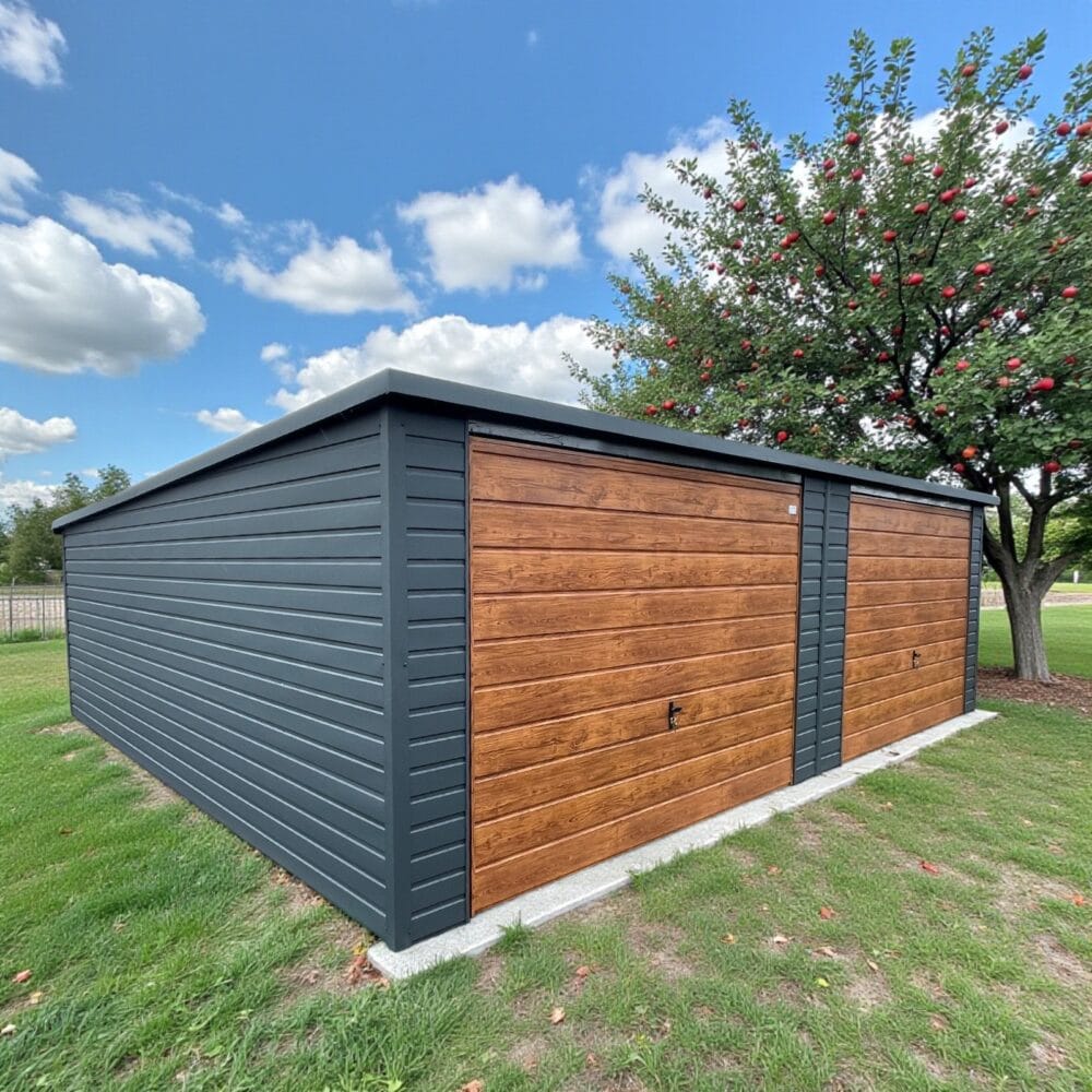 Garaż blaszany Premium 8x6 dwustanowiskowy, brama uchylna