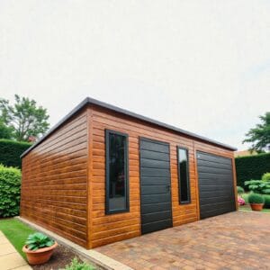 Domek ogrodowy 6×5,8 drewnopodobny ze schowkiem