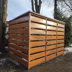 Wiata śmietnikowa 3 × 3 m drewnopodobna złoty dąb