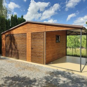 Domek ogrodowy z wiatą 7,5 x 4 m dwuspadowy