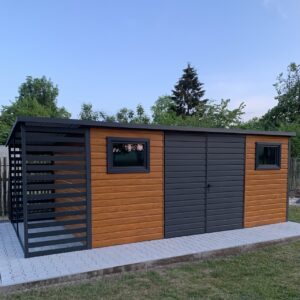 Domek ogrodowy narzędziowy 6×3m z drewutnią