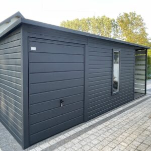 Garaż blaszany Premium 6 × 4 m grafitowy z bramą uchylną