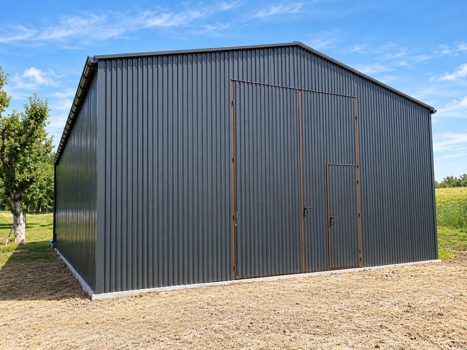 Hala magazynowa 12×30 m grafit mat z bramą 4×4 m i drzwiami w skrzydle bramy - obrazek 8
