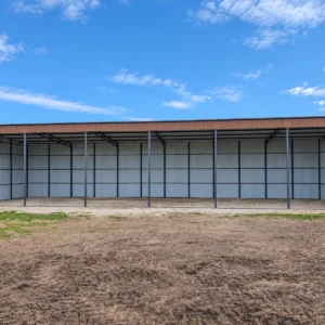 Wiata garażowa 18×7,5 m z blachy trapezowej – wysokość wjazdu 4 m