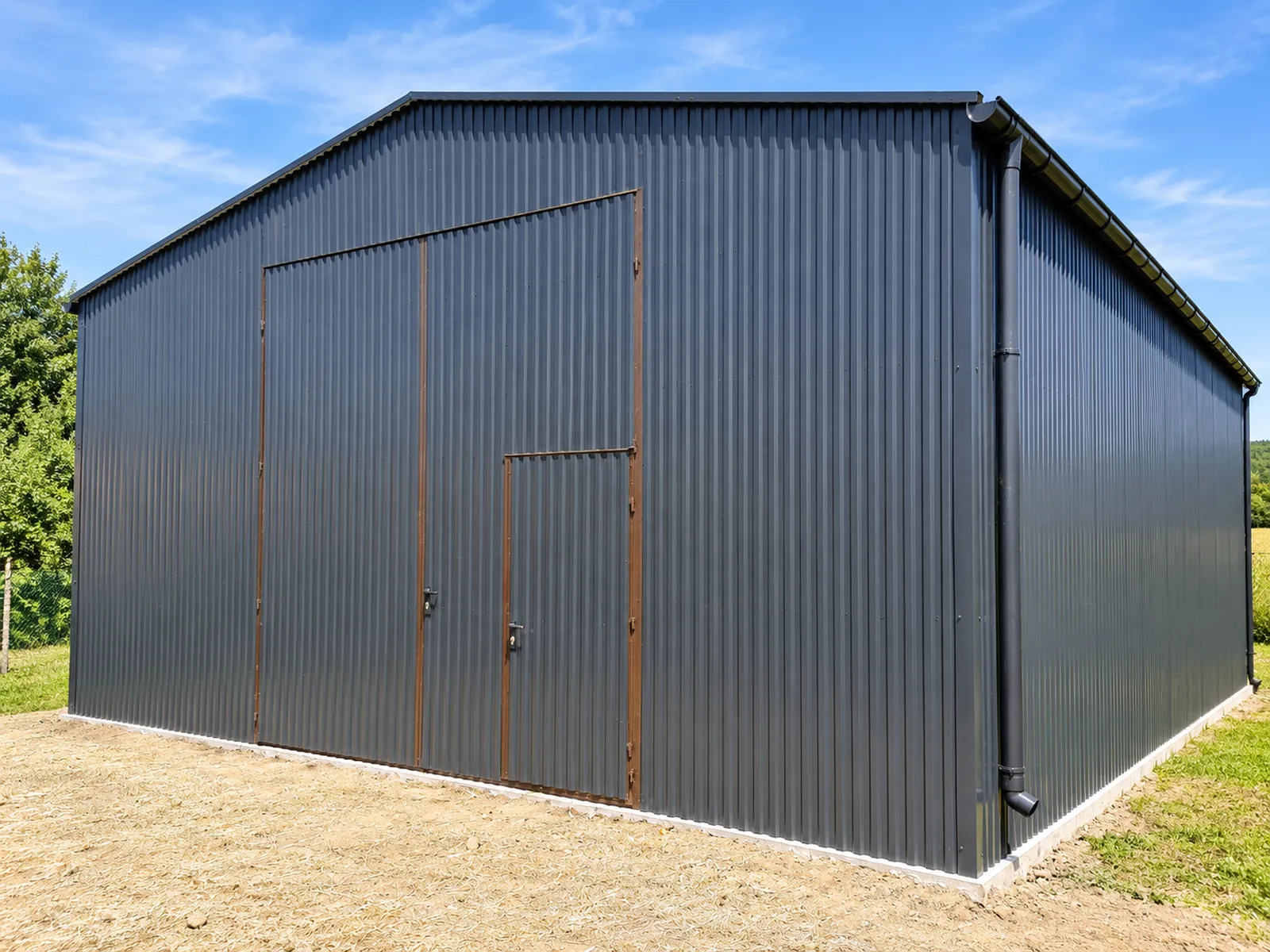 Hala magazynowa 12×30 m grafit mat z bramą 4×4 m i drzwiami w skrzydle bramy - obrazek 6
