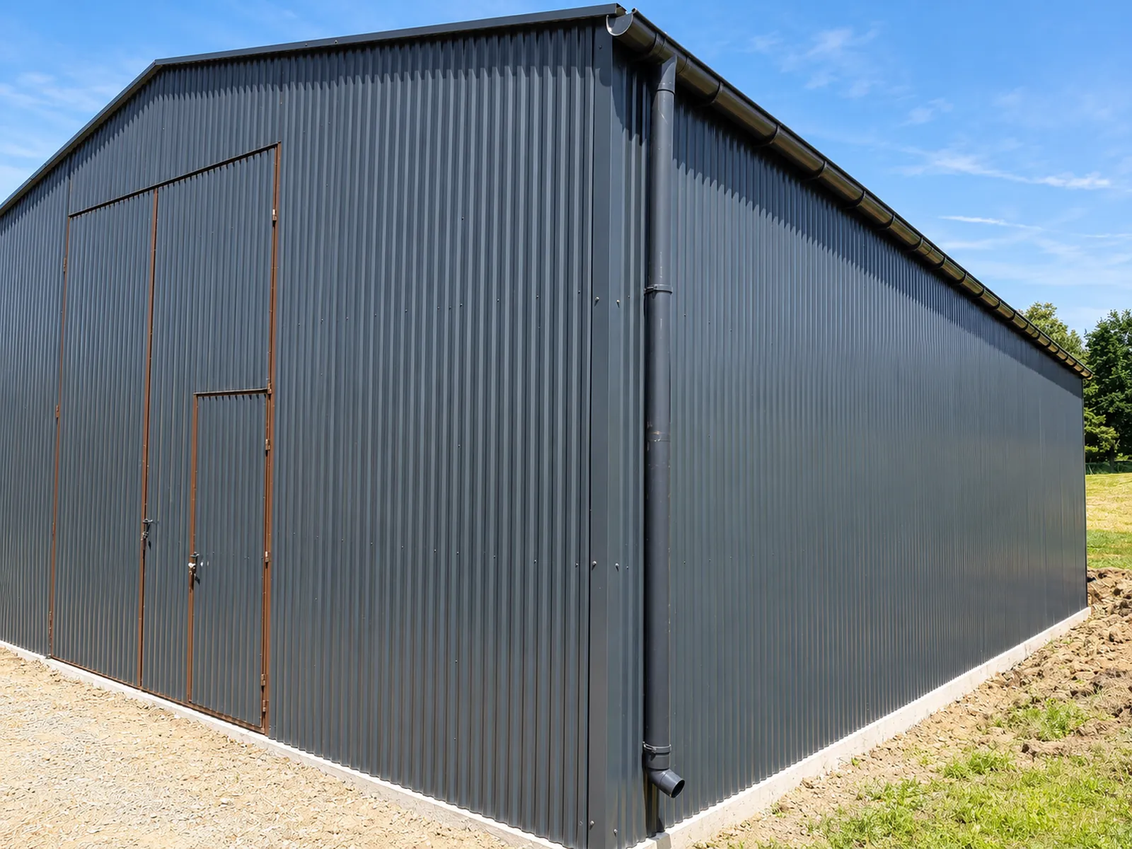 Hala magazynowa 12×30 m grafit mat z bramą 4×4 m i drzwiami w skrzydle bramy - obrazek 7